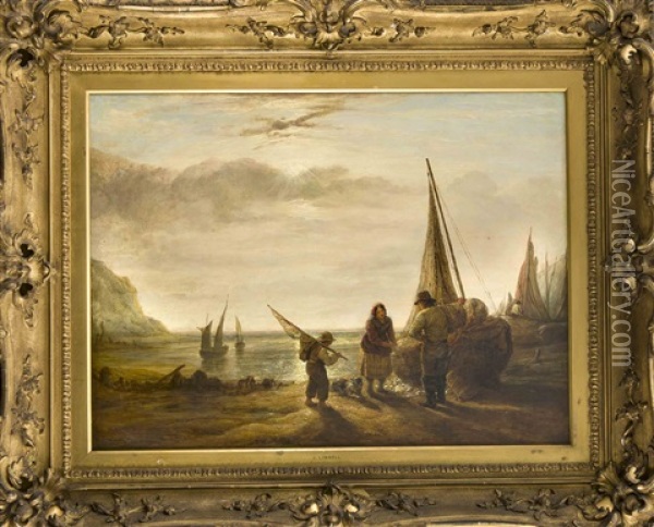 Fischerfamilie Am Ufer Oil Painting - John Linnell