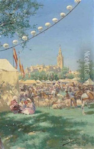 Feria De Sevilla Oil Painting - Manuel Garcia y Rodriguez