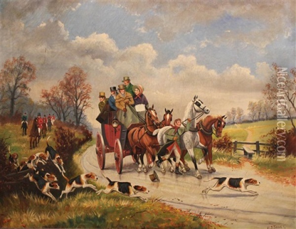 A Hunt Scene With Horse-drawn Carriage Oil Painting - Herbert H. St. John Jones