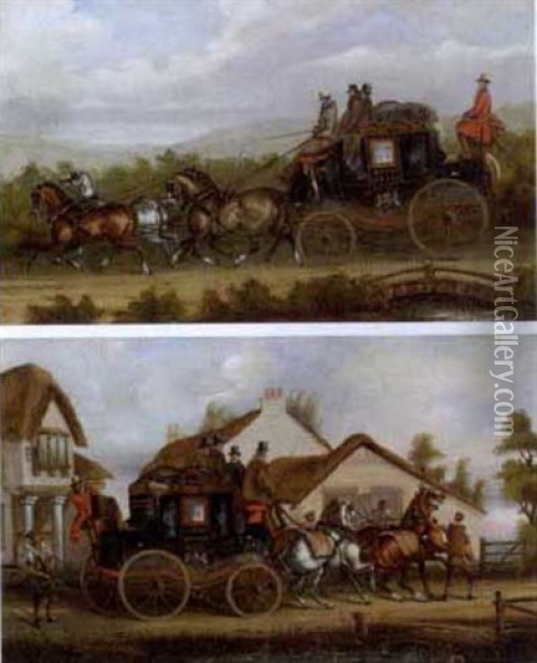The York To London Royal Mail Coach (+ The Bath To London Royal Mail Coach; Pair) Oil Painting - James Pollard