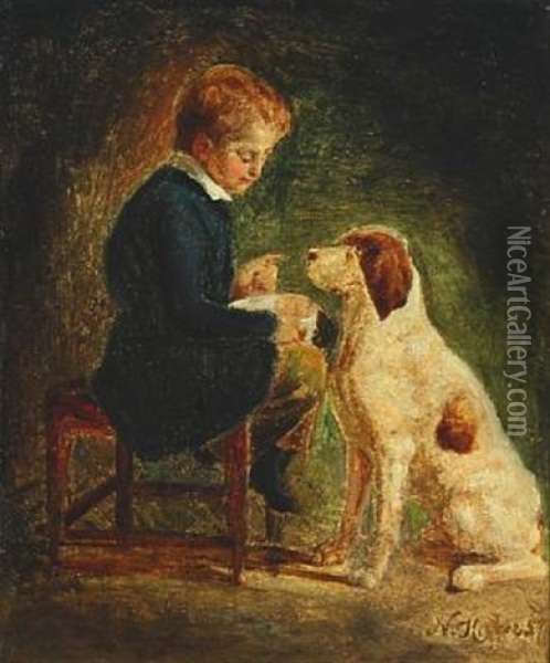 The Dog Learns To Sit Oil Painting - Nicolai Francois Habbe