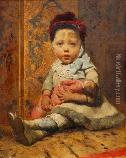Portrait Of A Young Boy Seated Full Oil Painting - Frederick Johannes Frits Jansen