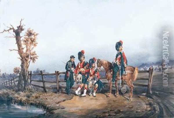 Major F.e.h. Farquharson V.c. 
And A Group Of Officers From The 42ndroyal Highlanders Black Watch Oil Painting - Orlando Norie