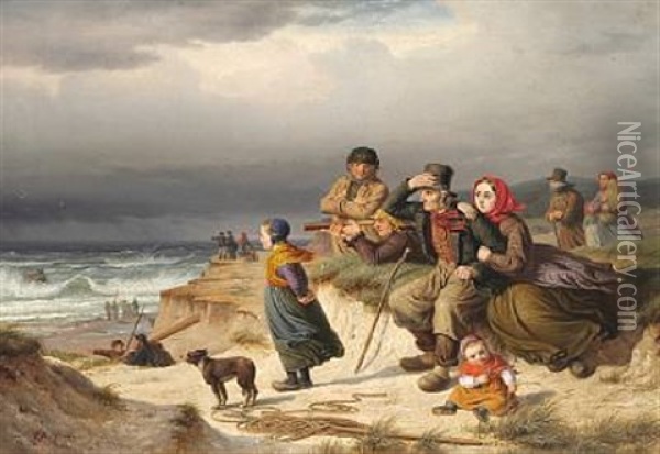 Storm Paa Vestkysten Af Jylland Oil Painting - Peter (Johann P.) Raadsig