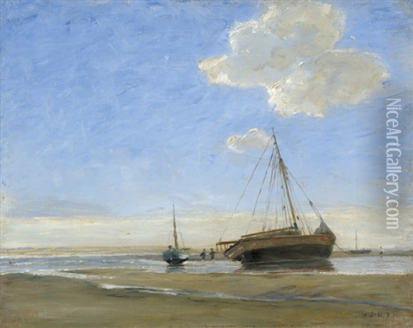 Segelboot Am Strand Von Fano Im Sommer Oil Painting - Johan Rohde