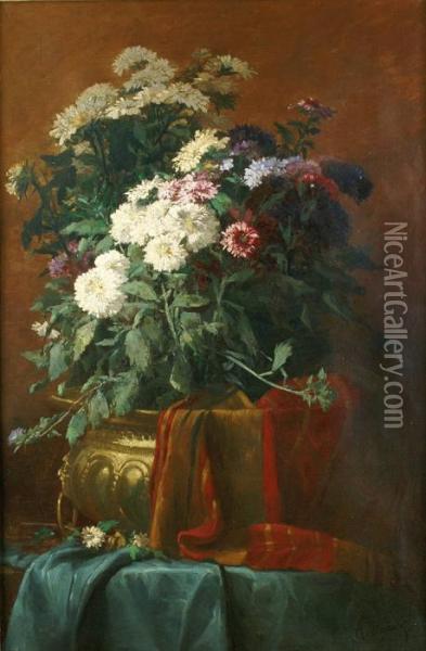 Vase De Fleurs Sur Un Entablement Oil Painting - Alexandre Defaux