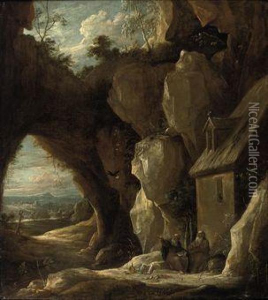 A Rocky Landscape With The Hermit Saints Paul And Anthony Oil Painting - David The Younger Teniers