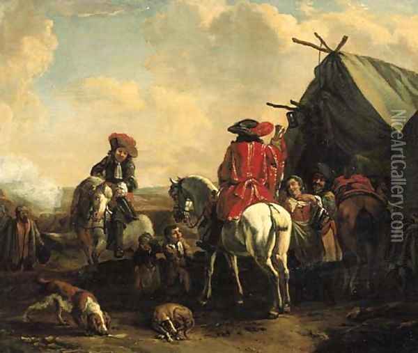 A herald at an encampment Oil Painting - Philips Wouwerman