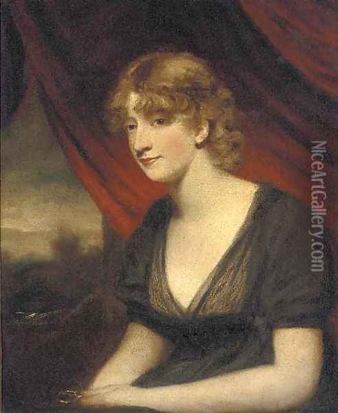 Portrait of a lady, seated half-length, in a black dress Oil Painting - Sir William Beechey