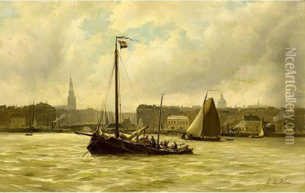 Shipping On The Ij, Amsterdam Oil Painting - George Laurens Kiers
