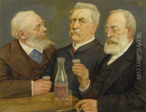 Portrait Von Arnold Bocklin, Rudolf Koller Und Gottfried Keller Oil Painting - Sigismund Righini