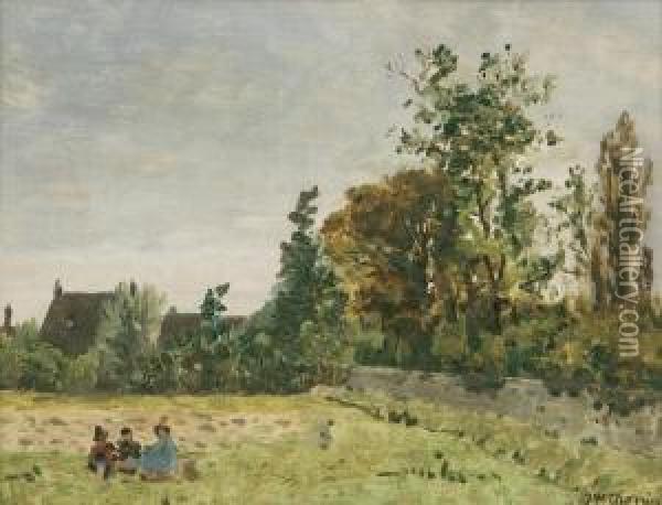 Farm Landscape With Figures, Brittany Oil Painting - James Wilson Morrice
