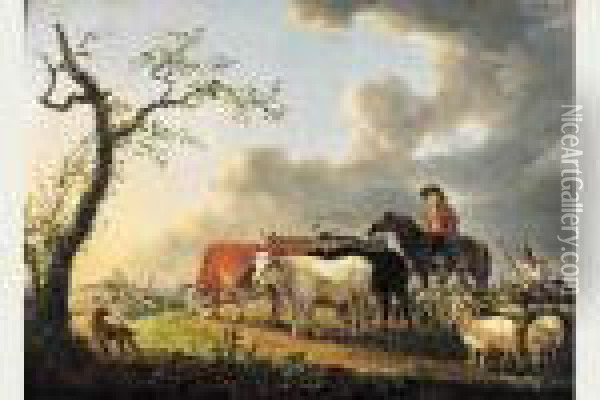 Cavalier Surveillant Son Troupeau Oil Painting - Jean-Baptiste De Roy