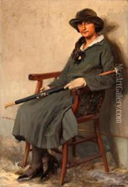 Retrato De Genoveva Mestres, Hija Del Pintor Oil Painting - Felix Mestres Borrell