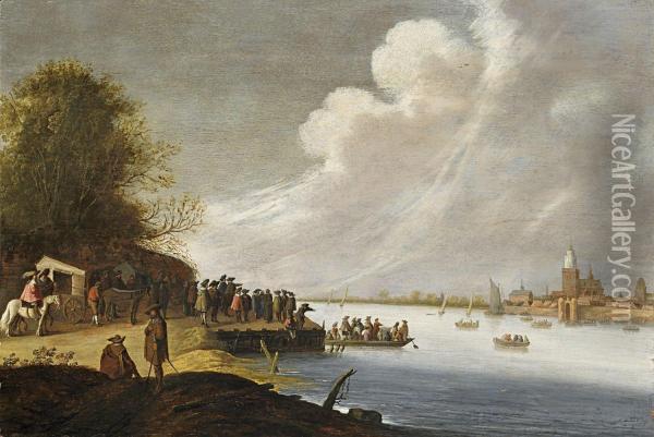 Flusslandschaft Mit Landesteg Oil Painting - Cornelis Beelt