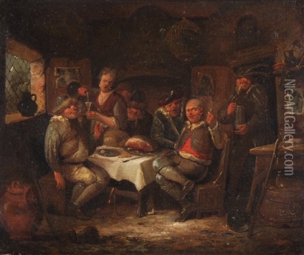 Interieur Einer Schenke Mit Zechenden Bauern Oil Painting - Egbert van Hemskerck the Elder