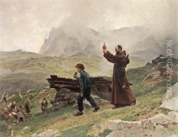 Franziskaner Beim Versehgang In Den Bergen Oil Painting - Wilhelm Ludwig Fr. Riefstahl