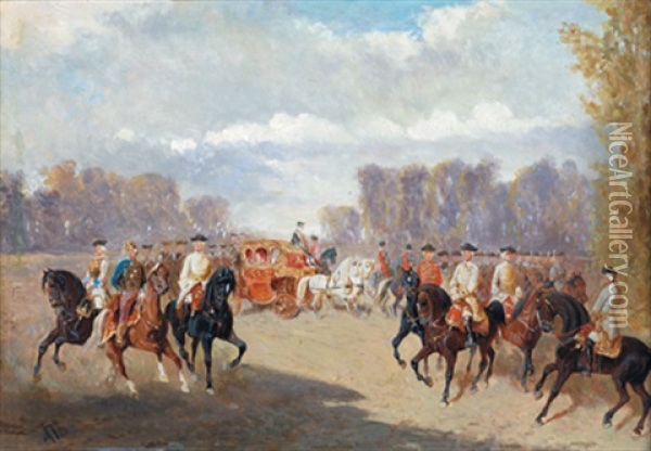 Ausfahrt Der Hofkutsche Oil Painting - Alexander Ritter Von Bensa
