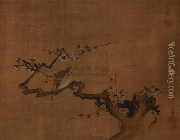 Sparrow And Plum Oil Painting -  Zhu Zhiyu
