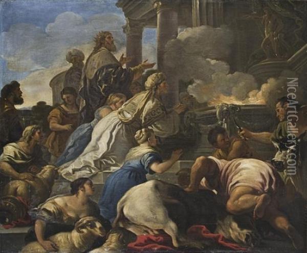 Idolatria Di Re Salomone Oil Painting - Giuseppe Simonelli