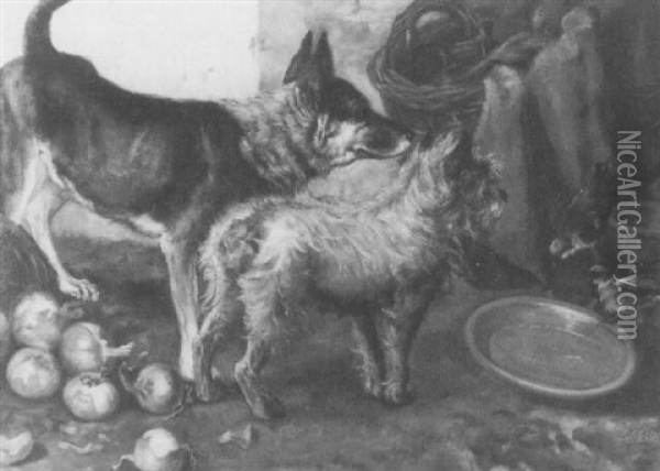 Twee Honden Bij Hun Drinkbakje Oil Painting - Lodovicus Ignatius (Louis) Stracke