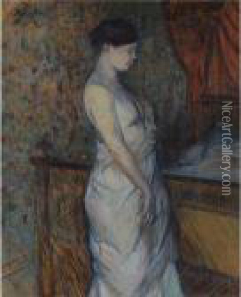 Le Coucher Or Femme En Chemise Devant Un Lit (madame Poupoule) Oil Painting - Henri De Toulouse-Lautrec