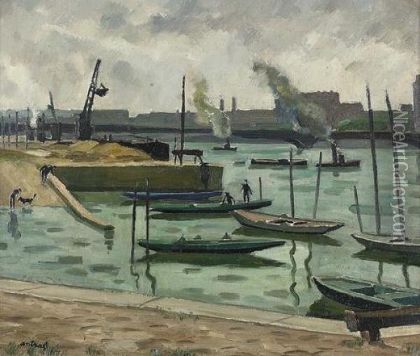 Im Hafen Von St-nazaire. Oil Painting - Louis Robert Antral