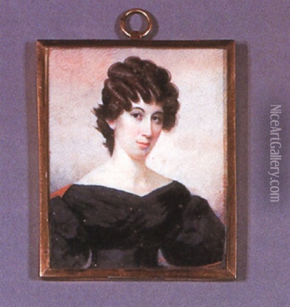 Portrait Of A Woman Wearing A Black Shoulderless Dress, Her Brunette Hair In Ringlets Oil Painting - Daniel Dickinson