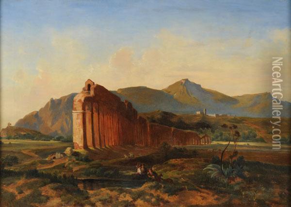 L'acquedotto Claudio Sullo Sfondo Dei Castelli Romani Oil Painting - Jules Didier