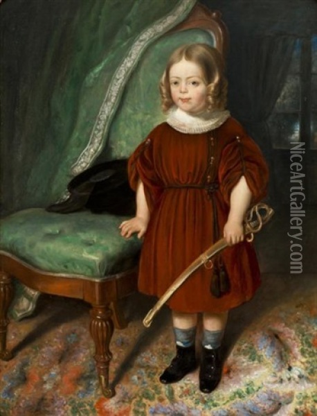 Portrait D'un Jeune Garcon Au Sabre Oil Painting - Theophile Evariste Hippolyte Etienne Fragonard