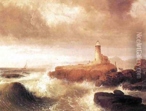 Desert Rock Lighthouse Oil Painting - Thomas Doughty
