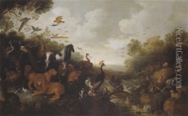 Orpheus Bezaubert Mit Seinem Spiel Tiere Und Baume Oil Painting - Gysbert Gillisz de Hondecoeter
