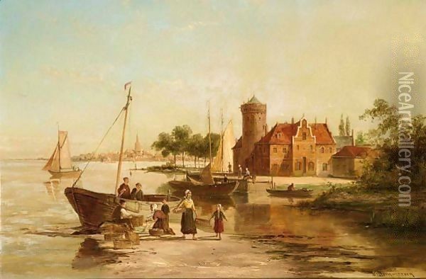 On The River Amstel Oil Painting - William Raymond Dommersen