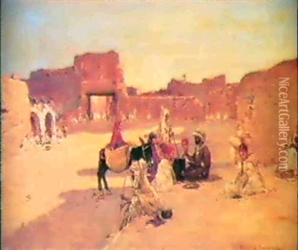 Scene De Village Oriental Oil Painting - Maurice Bompard