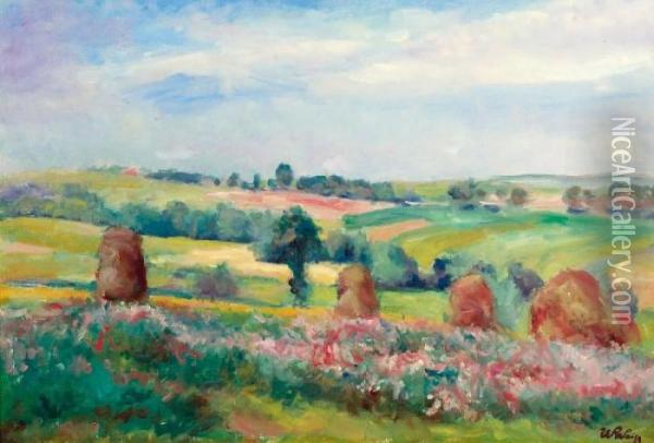 Pejzaz Ze Snopkami Oil Painting - Wojciech Weiss