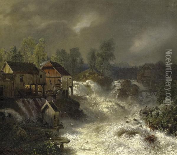 The Waterfalls Of Trollhattan In Sweden Oil Painting - Andreas Achenbach