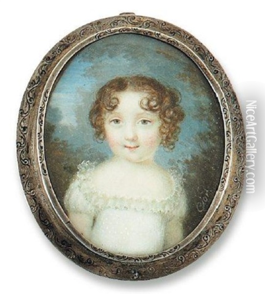 Portrait De Jeune Fillette En Robe De Dentelle Blanche Oil Painting - Pierre Charles Cior