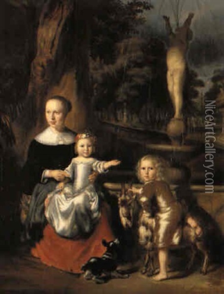 Bildnis Einer Jungen Frau Mit Zwei Kindern Oil Painting - Nicolaes Maes