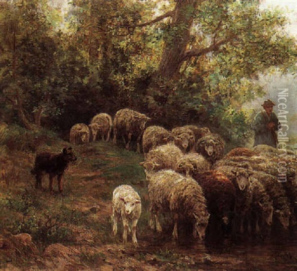Shepherd With His Flock Oil Painting - Martin Coulaud