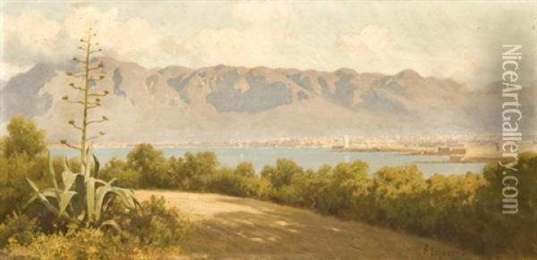 Palermo, Panorama Dalla Villa Belmonte Oil Painting - Francesco (Luigi) Lojacono