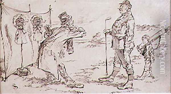 The Golfer being disturbed by the Salesman, illustration to Graphic magazine, pub. c,1870 Oil Painting - Henry Sandercock