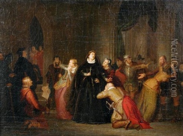 Mary, Queen Of Scots Being Led Away To Her Death Oil Painting - Wilhelm Volkhart
