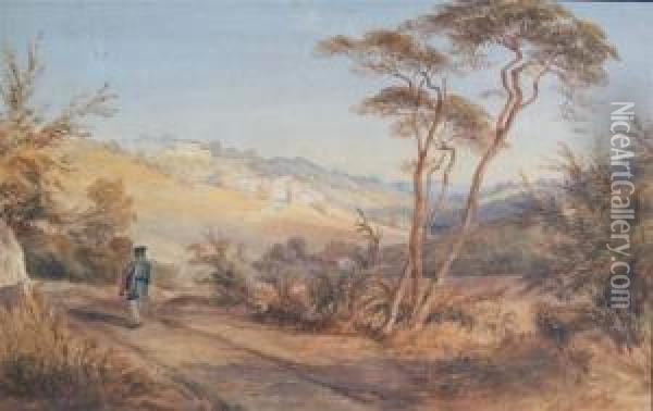 An Italianate Landscape With Artist On Sketching Tour Oil Painting - George Shepheard