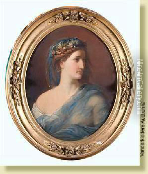 Portrait De Jeune Fille A La Coiffe Fleurie Oil Painting - Joseph Stallaert