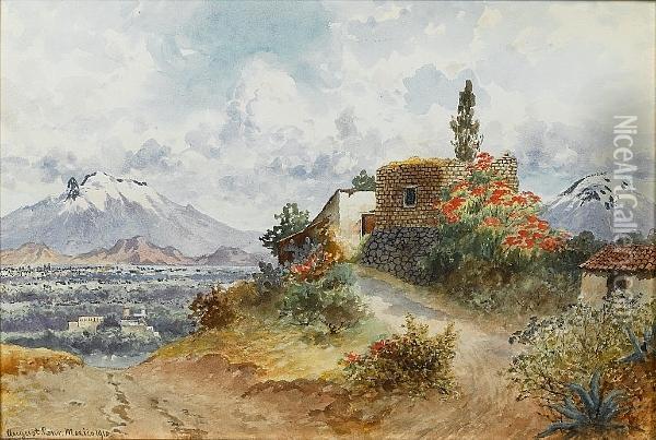 View Of Mexico City And Iztaccihualt Oil Painting - August Lohr