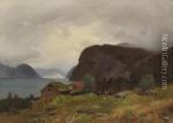 Gardsbruk Ifjordlandskap Oil Painting - Georg Anton Rasmussen