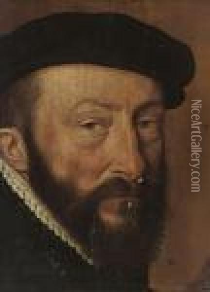 Head Of A Man In A Black Cap Oil Painting - Willem Key
