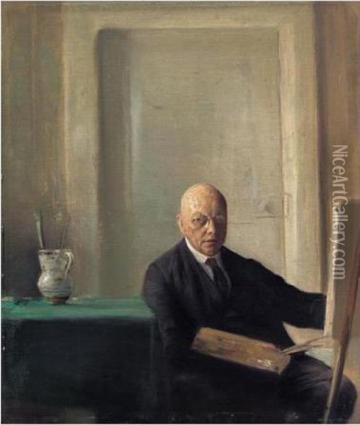 Kunstreren Ved Sit Staffeli (the Artist By His Easel) Oil Painting - Carl Vilhelm Holsoe