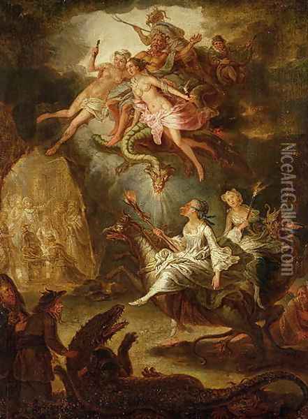 The Arrival at the Sabbath and the Homage to the Devil Oil Painting - Gabriel Jacques de Saint-Anton
