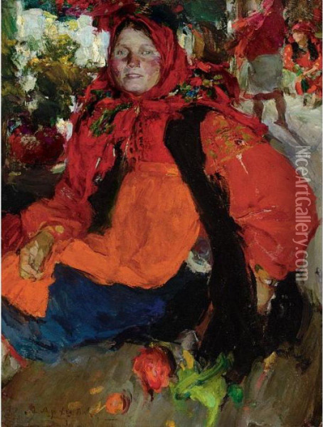 Portrait Of A Russian Peasant Girl Oil Painting - Abram Efimovich Arkhipov